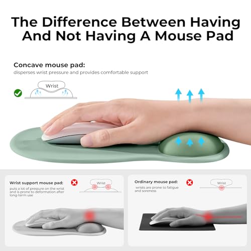 EooCoo Mouse Pad with Gel Wrist Rest, Ergonomic Mousepad Wrist Alignment | Middle Concave Design for Natural Wrist Alignment, Non-Slip Base Mousepad, Carpal Tunnel Relief, Office Desk Accessories - color: Avocado Green