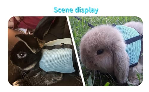 Rabbit Harness and Leash Set Bunny Clothes Guinea Pig Mesh Vest Blue L | Bunny Leash Rabbit Harness Set Adjustable Clothes Escape Proof Walking Small Animal Pets Rat Squirrel Ferret Harness L - color: Blue, size: L Chest 7.8-11.8",For Adult Rabbits