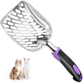 Cat Litter Scoop-Metal Litter Scooper-Kitty Metal Scooper-Long Handle | Kitten Scooper-Poop Sifting-Mesh Shovel-Aluminum Alloy Metal-Suitable for Cat Litter Box-Christmas Gift(Purple) - color: Purple, size: L