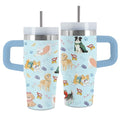Dog 14 oz Tumbler, with Handle Straw, Stainless Steel Coffee Cup | 14oz Insulated Sports Water Bottle, Reusable Leak-proof Travel Mug, Thanksgiving Christmas Birthday Gifts for Son & Daughter - color: Dog-Blue