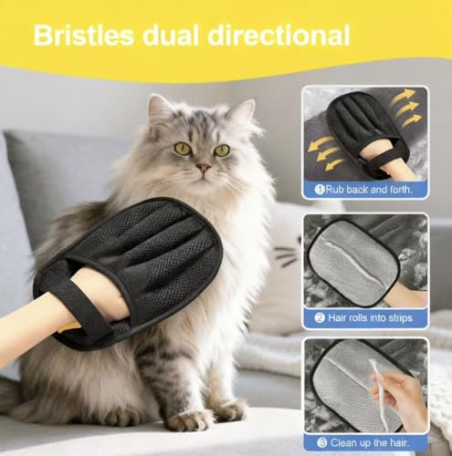 Amouy Pet Hair Removal Glove for Cats & Dogs, 2 PCS Upgraded Five-Finger Electrostatic Pet Hair Gloves, Reusable Magic Brush Pet Hair Remover Tool for Laundry, Couch, Carpet, Car Seat