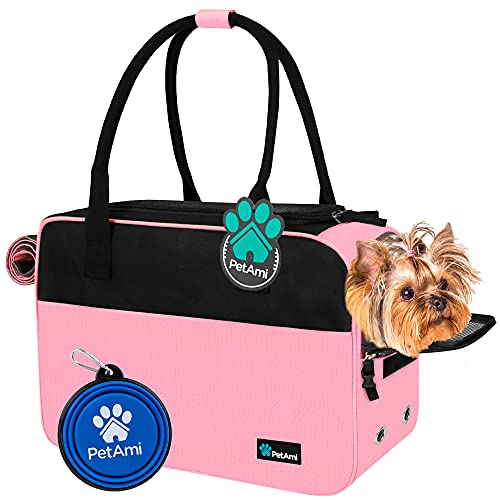 PetAmi Dog Purse Carrier for Small Dogs Cats, TSA Airline Approved Soft-Sided Pet Carrier with Pockets, Ventilated Travel Tote Bag with Bed & Shoulder Strap, Puppy Kitten, Max 12 lbs, Pink - color: Pink