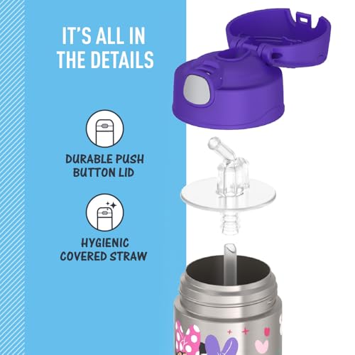THERMOS FUNTAINER Water Bottle with Straw, 12oz, Minnie Mouse | Kids Stainless Steel Insulated Water Bottle, Keeps Drinks Cold Longer for School & Play, BPA-Free - color: Minnie and Friends, size: 12 Ounces