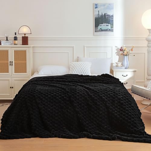 XeGe Luxury Bubble Fluffy Faux Rabbit Fur Bed Blanket Queen Size, Black | 90"x90", Double-Sided, Hypoallergenic, No-Shed, Washable, Plush Shaggy Blanket for Bed Couch Sofa Snuggling Lounging Napping - color: Black, size: Queen (90" X 90")
