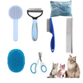 Cat Grooming Brush Kit 6 Tools - Deshedding & Dematting for Long/Short Hair, Self-Cleaning Slicker Brush with 6-in-1 Flea Comb for Cats & Kittens (Blue) - color: Blue