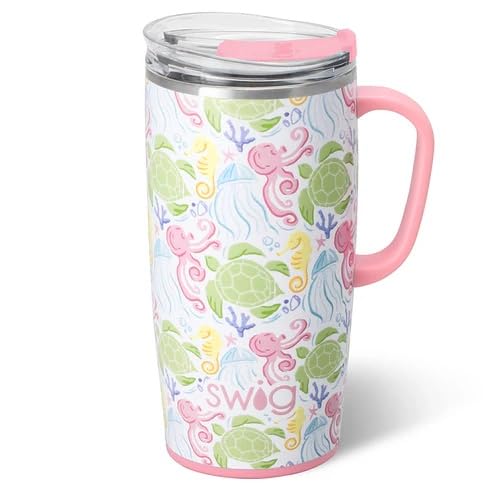 Swig Life 22oz Insulated Travel Mug with Handle & Lid, Summer Salt | Triple Insulated Stainless Steel - Handle & Lid Included - Keeps Coffee Hot or Cold - Cup Holder Friendly - color: Summer Salt, size: 22 Ounces
