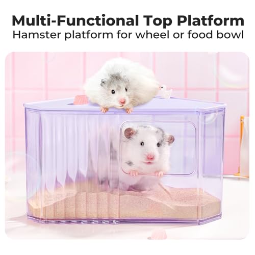 mini&moe Hamster Sand Bath Container - Small Animal Bathroom Shower Room Large Space Corner Digging Box with Cleaning Scoop Rat Dust Bath House for Guinea Pig, Hedgehog, Gerbil - color: Purple