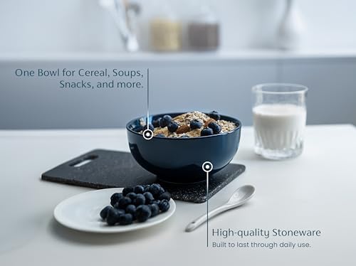 KooK Soup Bowls, Cereal Bowl, Ceramic, Bowls for Kitchen, Microwave, Dishwasher and Freezer Safe, Porcelain Dishes for Pasta, Salad, Oatmeal, Deep Interior, 20 oz, Set of 6, (Navy) - color: Navy, 6 Pack