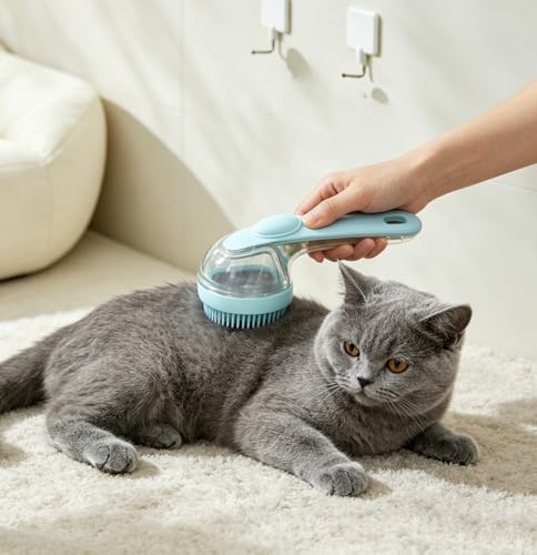 Pet Bath Brush 2 in 1 Cat Shampoo Grooming Massage Brush with Soap Dispenser Shower Scrubber Pet Shower Gromming Suitable for Long and Short Haired Dogs and Cats Gifts for Dog Lovers(Blue)