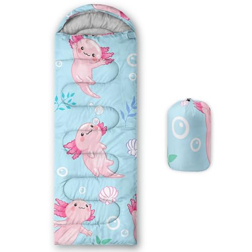 QOOMO Axolotl Cute Camping Sleeping Bags,3 Season Warm & Cool Weather,Lightweight,Waterproof Sleeping Bags for Adults & Kids,Traveling,and Outdoors - color: Ocean Axolotl