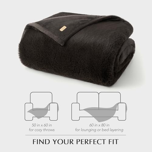 EVERGRACEHOME Faux Chinchilla Fur Throw Blanket, 50"x60", Espresso Mink | Luxury, Super Soft, 1220GSM, Fluffy Cozy Mink, Reversible Velvet Back, Warm Thick Heavy Winter Throw for Couch Bed, Gift - color: Espresso Mink, size: 50"x60"