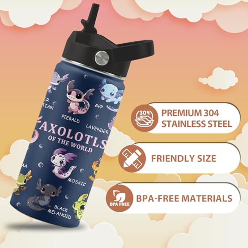 Axolotl Gifts, 16 oz Water Bottle with Straw Lid, Stainless Steel Insulated Tumbler, Cute Animals Water Bottle, Axolotl Cup Gifts for Birthday Christmas (1pcs) - color: Axolotl