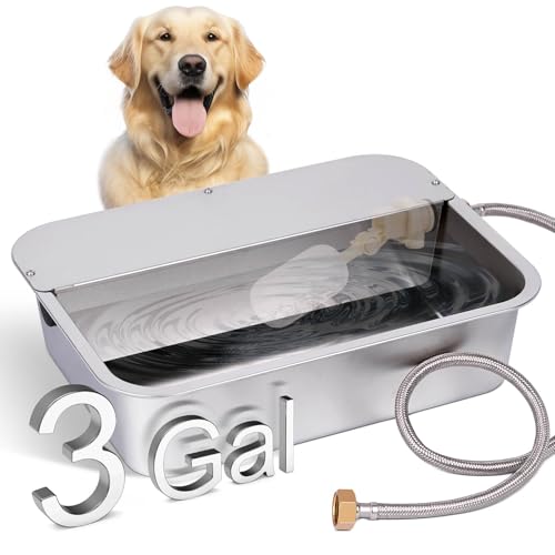 3 Gallon Automatic Dog Water Bowl Dispenser Outdoor Dog Waterer | Stainless Steel Outside Large Self Filling Auto Water Bowl for Dogs Cats Pets Livestock Chicken