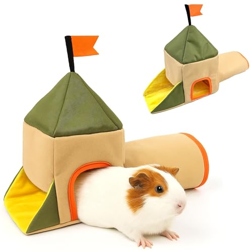 Hamster Hideout Tunnel, Castle Toy Play Tube for Small Pets, 3 Cave House for Gerbil, Mouse, and Small Rodents Chinchilla Rat Hedgehog
