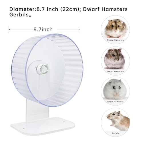 Silent Hamster Wheels - Syrian Hamster Wheel, Hamster Wheel Car, 8.7 Inch Hamster Wheel, Fully Transparent, Height Adjustable, Quiet Wheels for Various Small Animals (Medium)