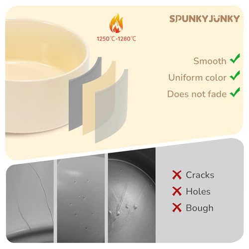 SPUNKYJUNKY 13.5OZ Ceramic Dog and Cat Bowl, Modern Cute Weighted Food Water Bowl for Replacement Beige (2 Pack) - color: Beige, size: 1.7 CUPS × 2