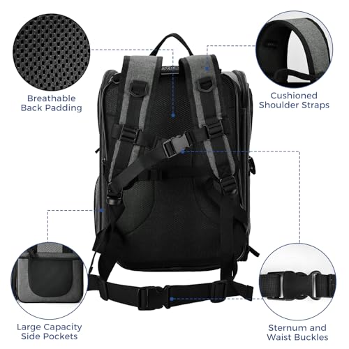 Apollo Walker Cat Carrier Backpack for Small Dogs and Cats Up to 18 lb | Expandable space, Four-Sided Breathable Mesh, Stability Package, Removable Pad,3D back panel,Thickened shoulder straps - color: Gray-expandable