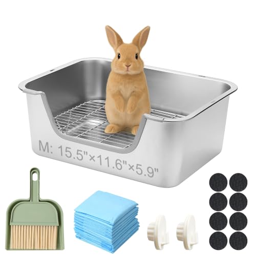 Stainless Steel Sifting Litter Box for Rabbit (M) - size: Medium