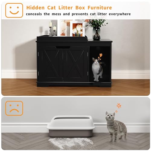 PUPETPO Cat Litter Box Enclosure Furniture, Hidden Litter Box Cabinet with Flip Top, 31.5" Indoor Cat House Washroom for Kitty, Medium and Large Cat, Black - color: Black