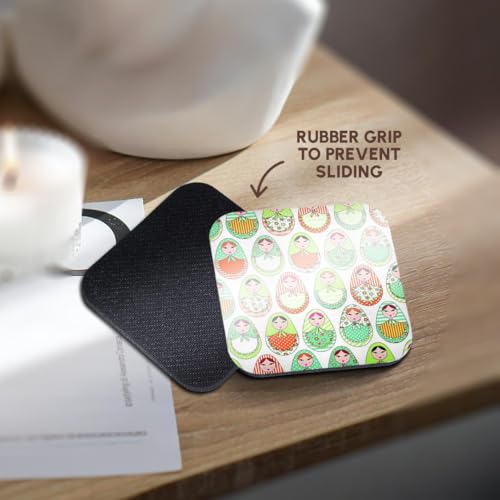 3dRose CST_58631_2 Cute Russian Matryoshka Nesting Dolls Print Warm Colors Soft Coasters, White, Set of 8