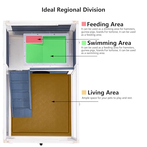 BIRASIL Wood Tortoise Enclosure with Adjustable Light Stand,2-Tier Habitat Reptile Cage with Swimming Area Feeding Area, Tortoises House for Small Animals Lizards Hamster (Gray/White) - color: Blue