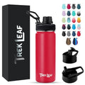 Travel Water Bottle with 3 Lids (Spout, Straw, Flip) Leak Proof, Quality, Vacuum Insulated, Stainless Steel (Red, 18 oz) - color: Red, size: 18 Ounces