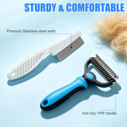 Professional Pet Grooming Tool, Dual Teeth Undercoat Rake & Dematting Comb Deshedding Grooming Comb Rake for Long & Short Hair Dogs