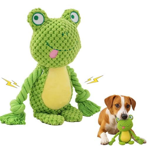 Plush Frog Dog Toy, Squeaky Interactive Tug Toy for Small Medium Dogs | Cute plush toy with sound features, designed for small and medium dogs, indoor play and daily entertainment - color: Green