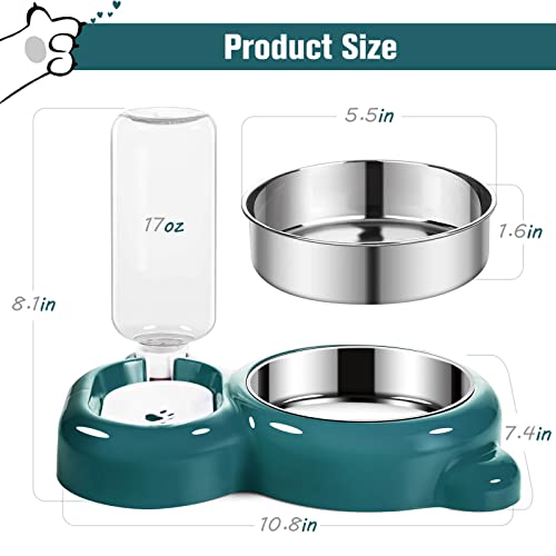 Dog Bowls, Cat Food and Water Bowl Set with Water Dispenser and Stainless Steel Bowl for Cats and Small Dogs - Dark Green - color: Dark Green