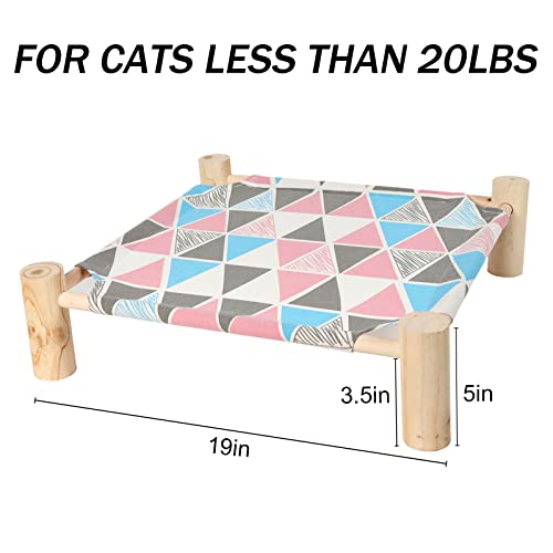 Patas Lague Cat Hammock Bed Small Eleveted Dog Bed 19x19 in Triangle | Brethable Wooden Pet Bed, Cooling Rabbit Cot, Outdoor Cat Furniture For Summer - color: Triangle
