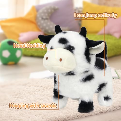 Easfan 7" Walking Black Cow Interactive Electronic Plush Toy for Kids | Cowstuffed animal, Moving educational pet, with sounds & movements, Easter birthday holiday gift, for girls Toddlers - style: Black_Cow