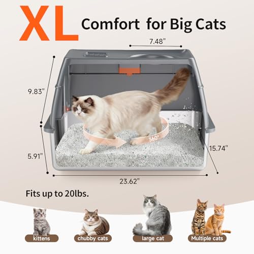 XL Enclosed Stainless Steel Litter Box with Lid, Dark Gray | covered, High Sided, Rustproof & Leak Proof, Easy Clean, Odor Control, Includes Scoop & Step - color: Dark Gray