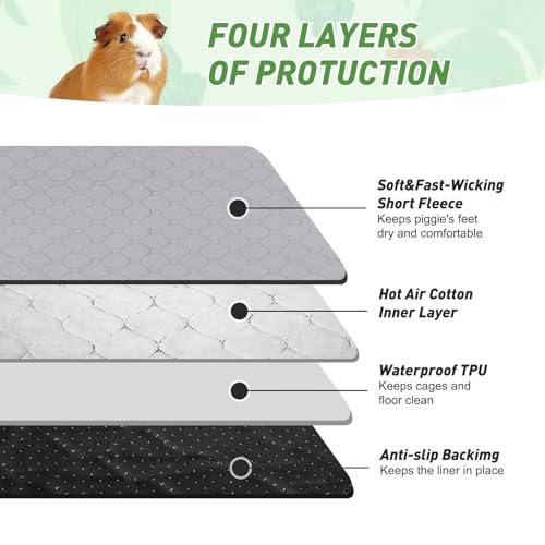 2Pack Guinea Pig Cage Liners, 28''X42'' Washable Guinea Pig Pee Pads, Non Slip Reusable Super Absorbent Guinea Pig Training Mat Bedding Fleece for Small Animals Hamster Rabbit Chinchilla Rat - size: C&C 2x3(28" x 42") 2Pack
