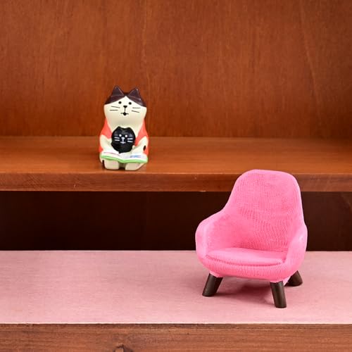 Mevodeata Cute Mini Cat Reading Book Figurine with Small Sofa Resin Figure for Office Home Decor for Cat Lover(Pink Sofa) - color: Cat Pink