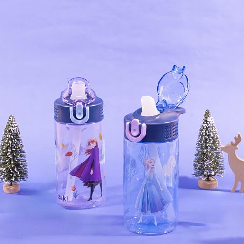 Zak Designs Frozen Sage 16oz Leak-Proof Straw Kids Water Bottle, 2-Pack | BPA Free Durable Plastic, Cupholder Friendly, Dishwasher Safe, Easy to Clean, Lid Lock, Handle, For School, Home, Travel - color: Disney Frozen (Anna & Elsa)
