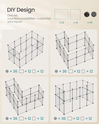 SONGMICS Clear Pet Playpen, Modular Plastic Enclosure | DIY Transparent Fence, Indoor Exercise Pen, 47.2 x 23.6 x 27.6 inches, White, DAMION Collection ULPC008W101 - color: White, size: 24 Panels - 47.2"L x 23.6"W x 27.6"H