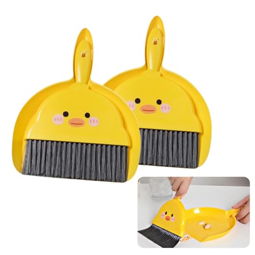 2 PCS Mini Brush and Dustpan Set Plastic Small Yellow Chick Pattern Broom Used for Desk Home Kitchen, Cage Cleaner for Small Animals, Guinea Pigs Hamsters Chinchillas Rabbits (Yellow Chick - 2pcs) - color: Yellow Chick - 2pcs