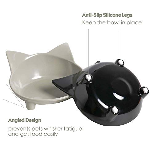 Pets Dog Cat Food Bowl – Non-Slip Wide, Shallow Pet Dish for Whisker Fatigue Relief, Safe for Puppies & Rabbits - color: Black+Grey