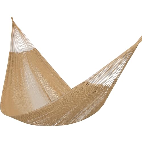 Handwoven Rope Mayan Hammock for Outside, 600 lbs Capacity | 2 Person, Portable Carrying Bag, Easy-Used Tree Straps, Carabiners, Soft Fabric, for Backyard, Patio (Tan, X-Large) - color: Tan, size: X-Large