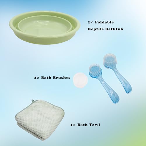 Bearded Dragon Accessories, Bearded Dragon Pool with 2 Bath Brushes and 1 Towel, Reptile Bath Tub, Reptile Swimming Pool for Lizard, Geckos, Tortoises - size: Small