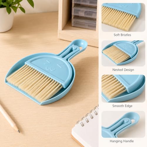 Mini Desktop Debris Broom Tools Set, Pet Cage Cleaning Brush with Dustpan, Desk Trash Cleaner for Dust Wood Shavings and Guinea Chinchilla Hamster Ferret Hedgehog Rabbit Waste, Blue - color: Blue