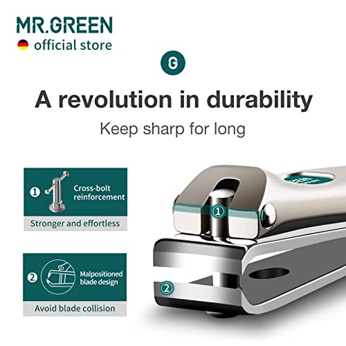 MR.GREEN Nail Clippers Curved Blades Fingernail Cut Nippers Manicure Scissors Stainless Steel Pedicure Tools (Large+Glass File) - color: Large+glass File