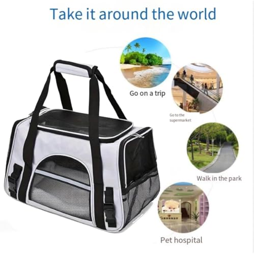 Cat Carrier Bag, Airline Approved Soft Carrier for Cats & Small Dogs | Airline approved pet carrier for pets under 15lb, breathable mesh with privacy cover, lightweight, foldable & washable - color: Black With Gray