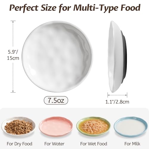 WROSWT Non-Slip Cat Food Bowl,Healthy Ceramic Cats Bowls with Silicone Bottom, Anti-Whisker Fatigue Cat Dishes Set, Shallow & Wide Kitten Plates for Food and Water, 4 Pack - size: Wave-4 Pack