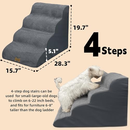 Necrely 4-Step Dog Stairs for High Beds 18-24 Inch Pet Steps 2 3 4 5 Tier Ladder Non-Slip Sturdy Ramp Small Medium Large Dog Steps to Couch Bed Old Dogs Balanced Pet Stairs for Getting on Bed