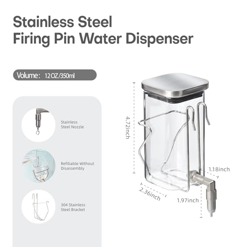Premium Stainless Steel & Glass Pet Water Bottle - Firing Pin No-Drip Dispenser for Rabbits/Parrots/Rodents | 3 Size Options with Universal Cage Mount (350ml) - size: 350ml