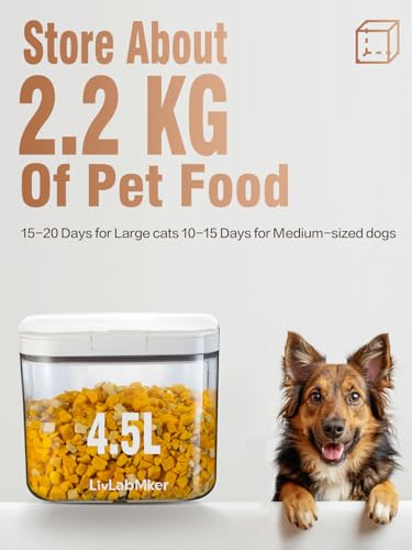 5-10 lb Airtight Dog Food Storage Container, White | Large airtight bin with pop-lock lid and clear body; stores 5-10 lb of dry dog food, cat treats, rice, or flour. - color: (D981)-4.5L