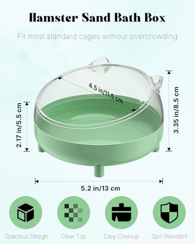Pawfly Hamster Sand Bath Container, Hamster Sand Bath Box, Hamster Bathtub, Hamster Bathroom, Hamster Toilet, Plastic Dust Bath for Dwarf Hamsters, Syrian Hamsters, Mice, Gerbils & Small Animals - color: Light green