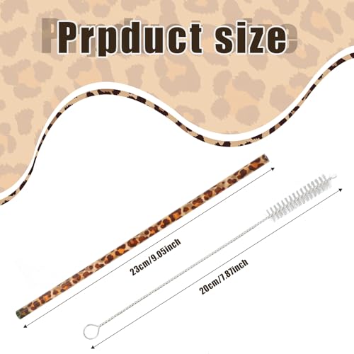 30 Pcs Reusable Brown Leopard Print Straws Cheetah Print Plastic Drinking Straws with 2 Cleaning Brushes for Animal Print Party Favors Safari Birthday Party Supplies - color: Brown