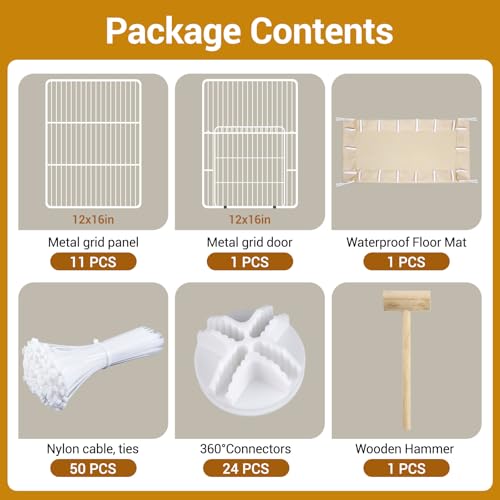 VISCOO 12 Panels Guinea Pig Cages, 48" x 24" x 16" DIY Small Animal Playpen | with Waterproof Mat,C&C Cage for Guinea Pigs, Bunny, Hamsters, Indoor Portable Metal Wire Yard Fence Rabbit Cage - color: White 12 P-A